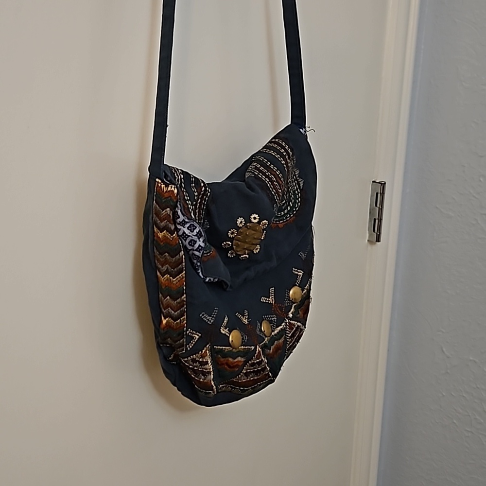 VTG EARTHBOUND Embroidered Brass Sequin Cloth Festival Crossbody Hippie Bag - Picture 5 of 13